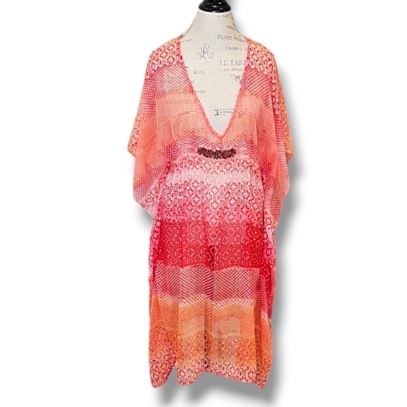 Cynthia Rowley Other - Cynthia Rowley Red And Orange Printed Sheer Swimsuit Cover Dress - OS
